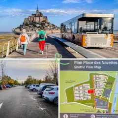 Vue du parking camping-car Mont Saint-Michel. Navettes, plan et accès au Mont.