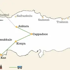 Carte des destinations clés pour le tourisme en Turquie : Istanbul, Cappadoce, Pamukkale, et la côte. Idéal pour planifier votre voyage.