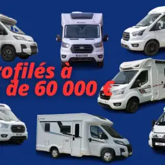Aperçu du marché du camping-car : plusieurs profilés blancs, certains avec des hommes, sont présentés. Idéal pour trouver votre prochaine aventure !