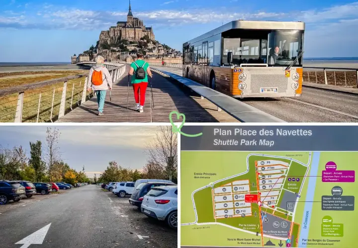 Vue du parking camping-car Mont Saint-Michel. Navettes, plan et accès au Mont.