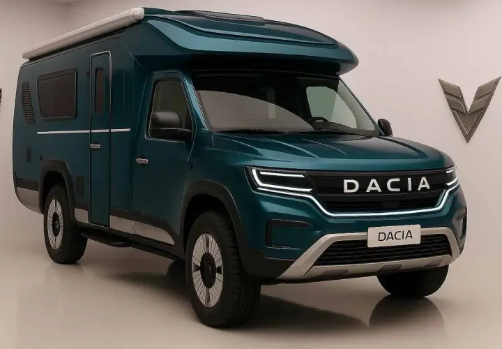Un camping-car Dacia vert émeraude, prêt pour l'aventure.