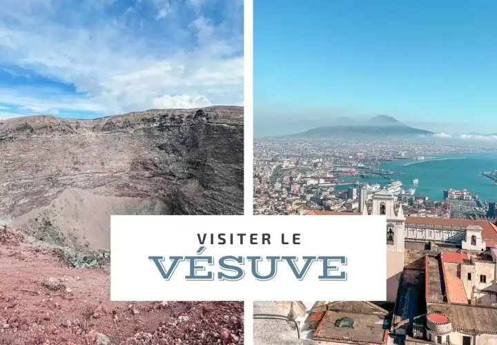 Vue du cratère du Vésuve et de Naples. Une invitation à visiter le Vésuve, ce volcan emblématique.