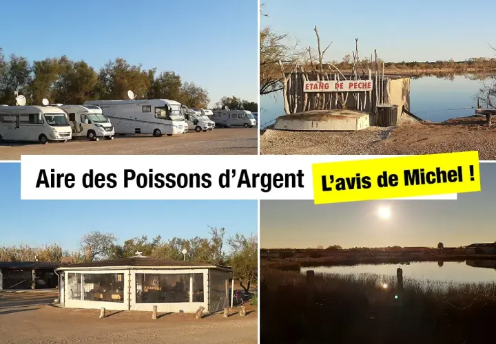 Aire des Poissons d'Argent : camping-cars, restaurant et étang de pêche. Michel a donné son avis !