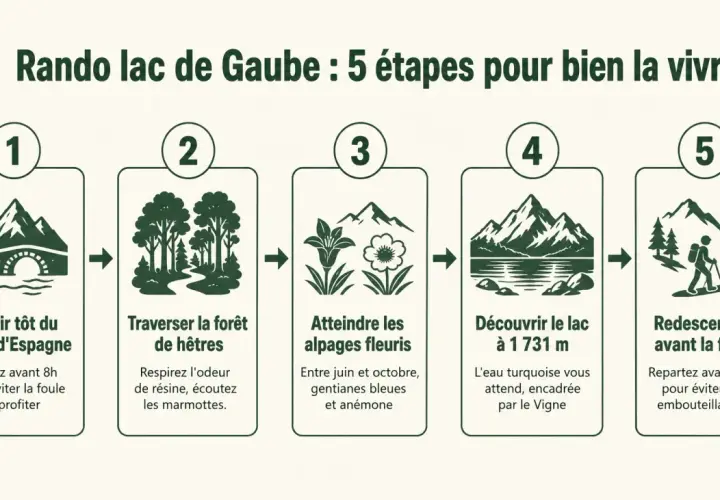 Rando lac de Gaube : 5 étapes pour bien la vivre. De Pont d'Espagne à la découverte du lac, en passant par la forêt et les alpages fleuris.