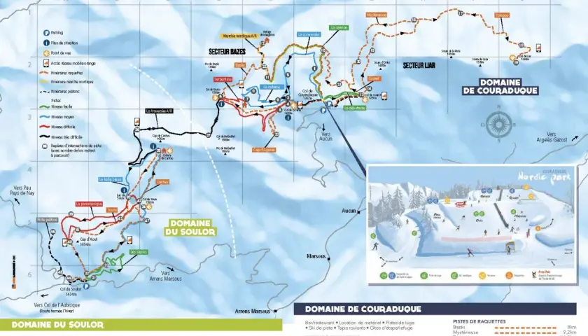 Carte des domaines skiables du Val d'Azun, idéale pour une randonnée ou une sortie ski de fond.