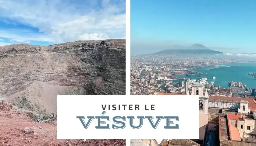 Vue du cratère du Vésuve et de Naples. Une invitation à visiter le Vésuve, ce volcan emblématique.