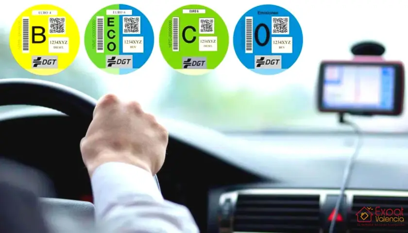 Conduire en Espagne : vignette Crit'Air obligatoire. Les autocollants DGT (B, ECO, C, 0) indiquent la classification environnementale du véhicule.