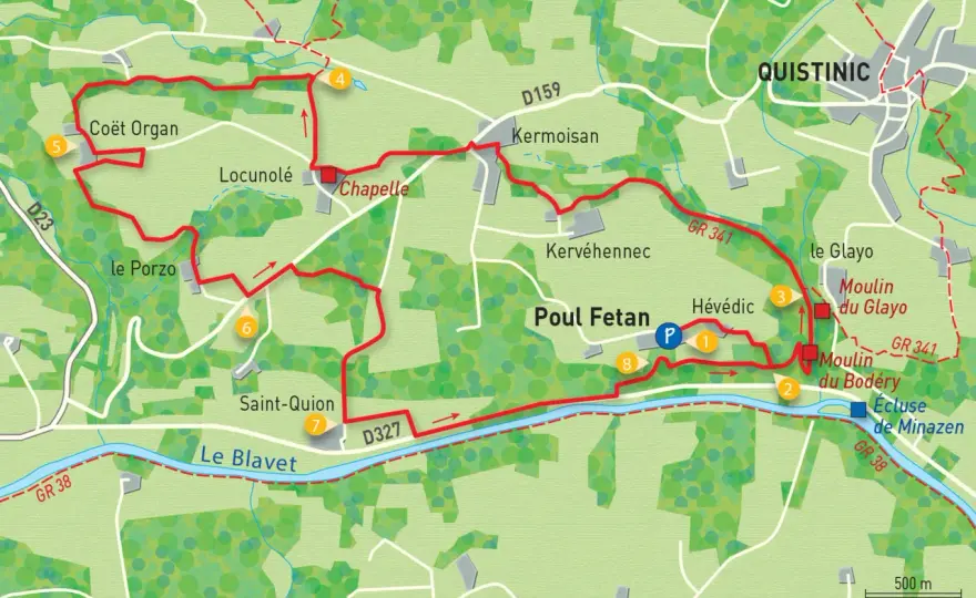 Circuit de Poul-Fetan à Quistinic, entre Blavet et chaumières