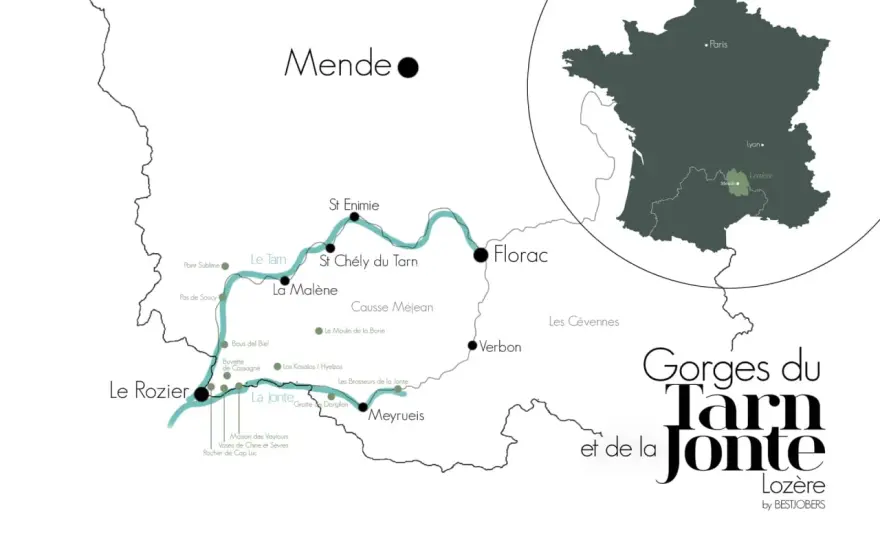 Carte Gorges du Tarn - Lire le canyon pour un séjour réussi