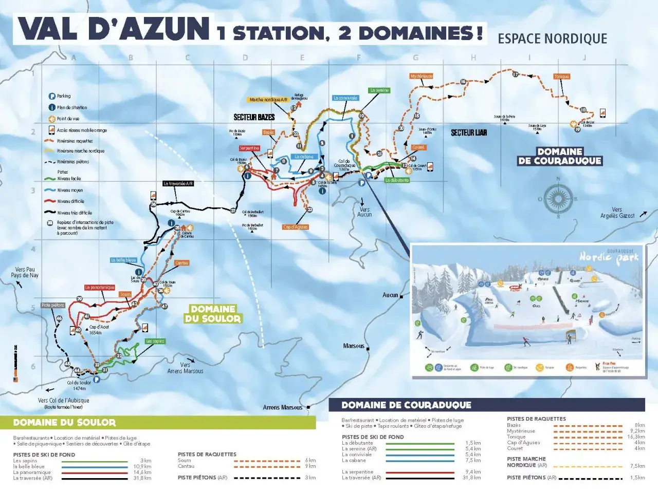 Carte des domaines skiables du Val d'Azun, idéale pour une randonnée ou une sortie ski de fond.