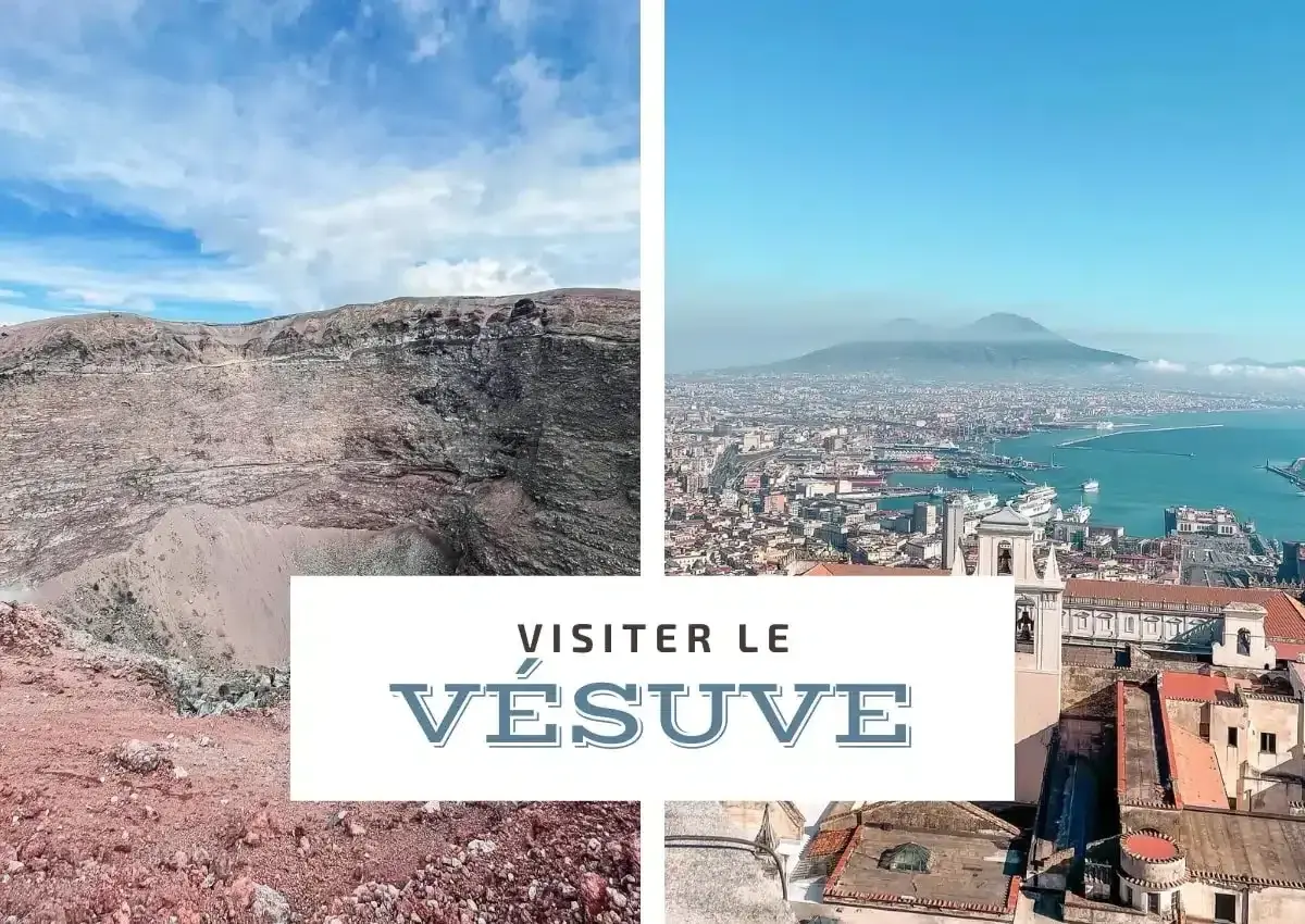 Vue du cratère du Vésuve et de Naples. Une invitation à visiter le Vésuve, ce volcan emblématique.