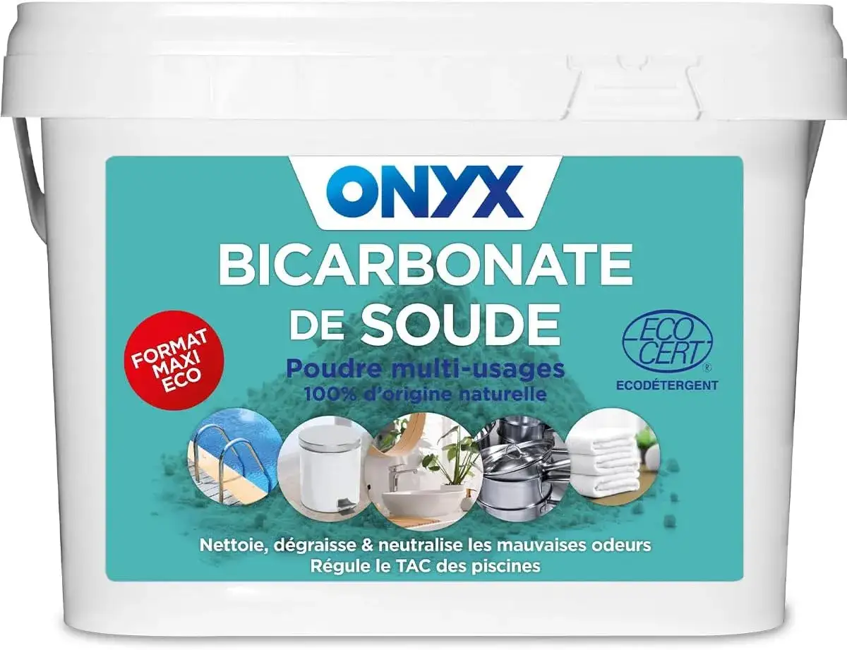 Seau de bicarbonate de soude ONYX, poudre multi-usages naturelle. Idéal pour le nettoyage, dégraissage et neutralisation des odeurs, parfait pour le bicarbonate de soude wc camping-car.