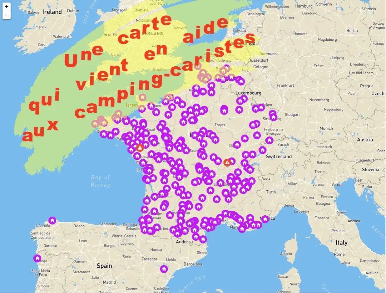 Carte des aires de camping-car park en Europe, une aide précieuse pour vos voyages.